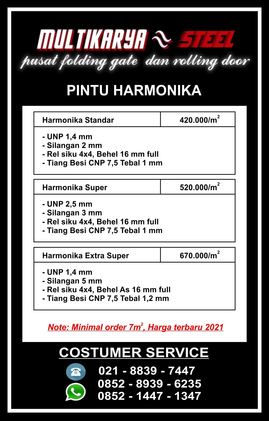Daftar Harga Pintu Harmonika Multi Karya Steel